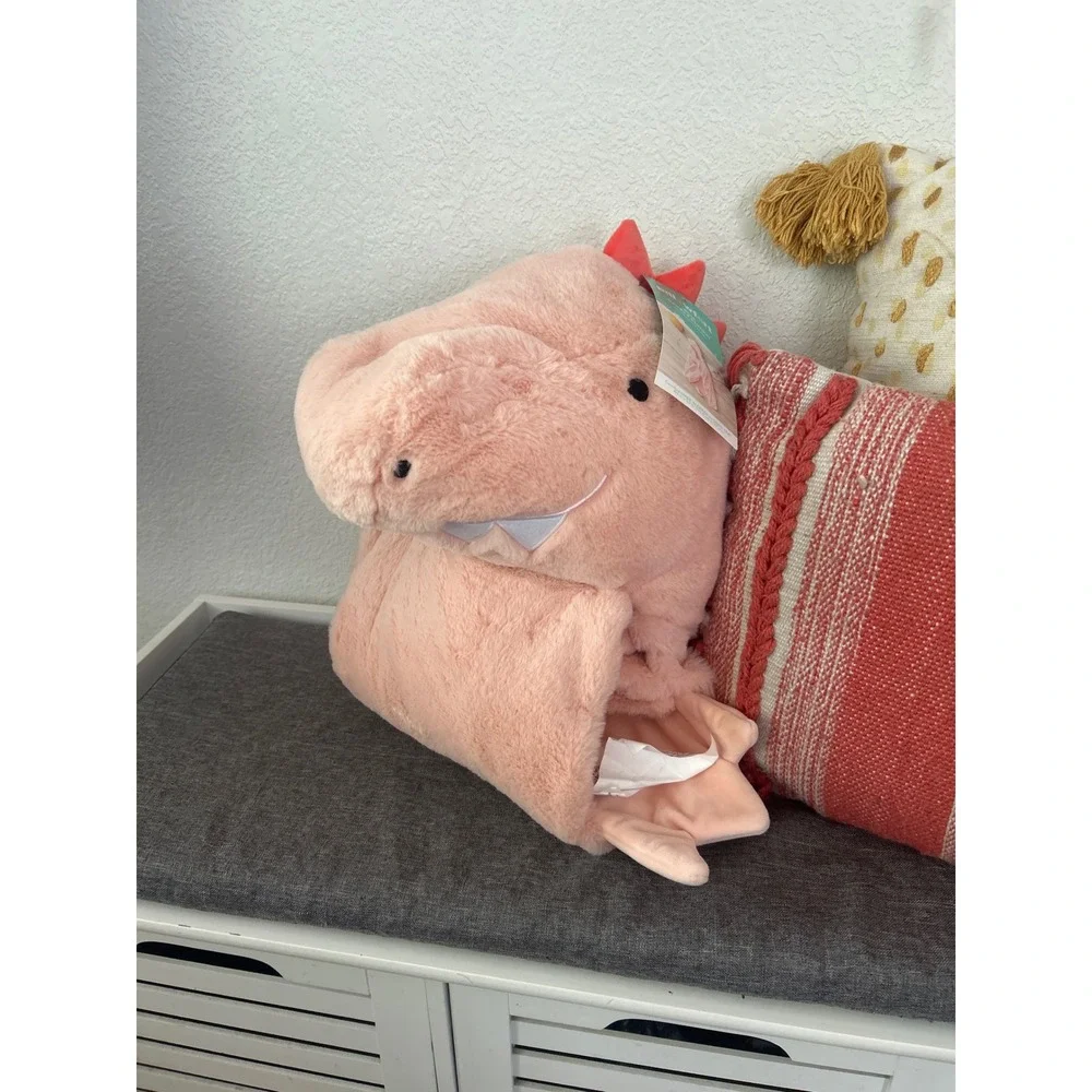 Pillowfort Dino Hooded Blanket Pink Dinosaur Plush Wearable Throw Kids 40x50 NEW